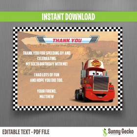 Cars Mack Birthday Thank You Cards 